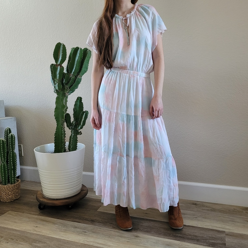 NWOT Cloth & Stone Pastel Tie Dye Maxi Dress Size XS